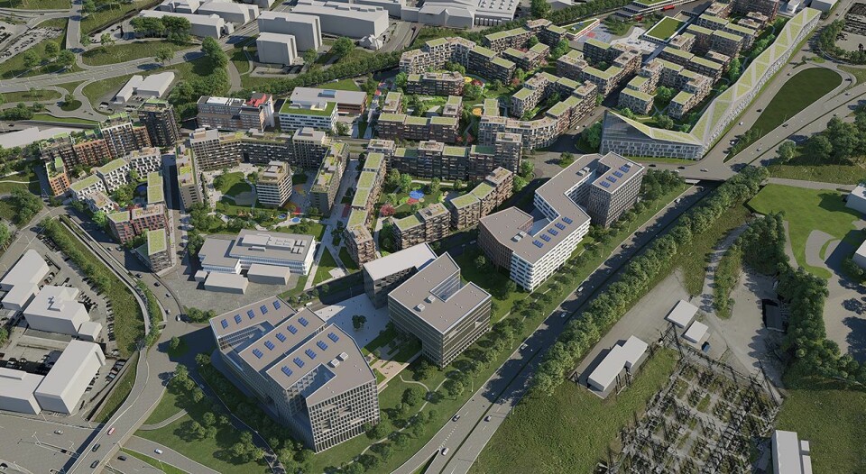 Slik vil Construction city i Hovinbyen se ut i 2023. Illustrasjon: OBOS/AF gruppen