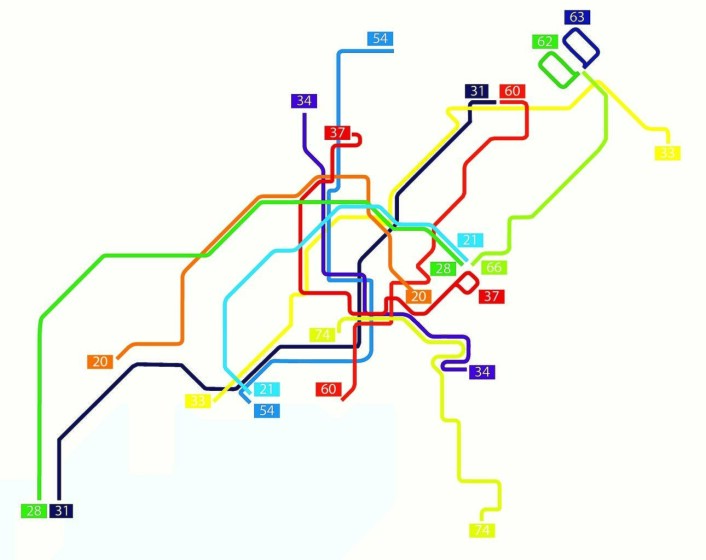 På disse linjene vil de nye elbussene kjøre. Illustrasjon: Ruter På disse linjene vil de nye elbussene kjøre. Illustrasjon: Ruter