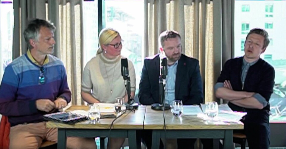 I dagens paneldiskusjon diskuterer paneldeltakerne sosial boligbygging i Bjørvika. Skjermbilde