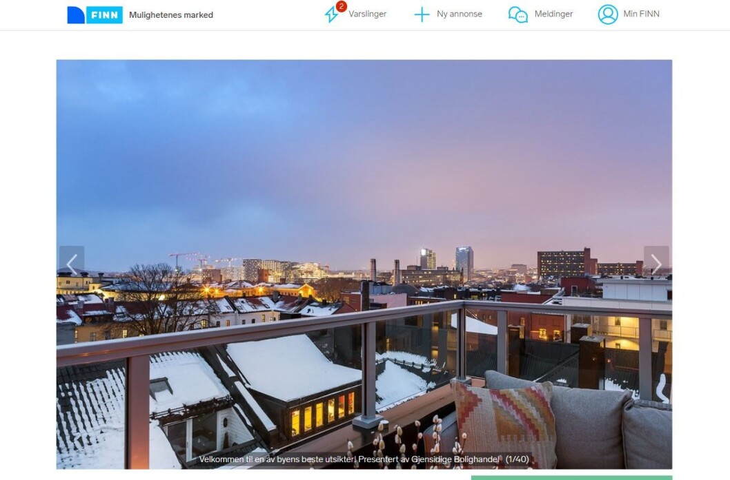 Utsikt over byen fra rekordleiligheten i Haakons gate. Skjermdump annonse. Foto: Christofer Svensson, DIAKRIT Utsikt over byen fra rekordleiligheten i Haakons gate. Skjermdump annonse. Foto: Christofer Svensson, DIAKRIT