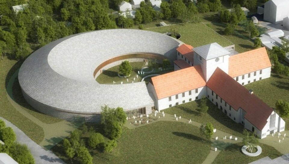 Slik blir museet for vikingskipene seende ut når tilbygget etter planen står ferdig i2022/2023. Illustrasjon: Statsbygg