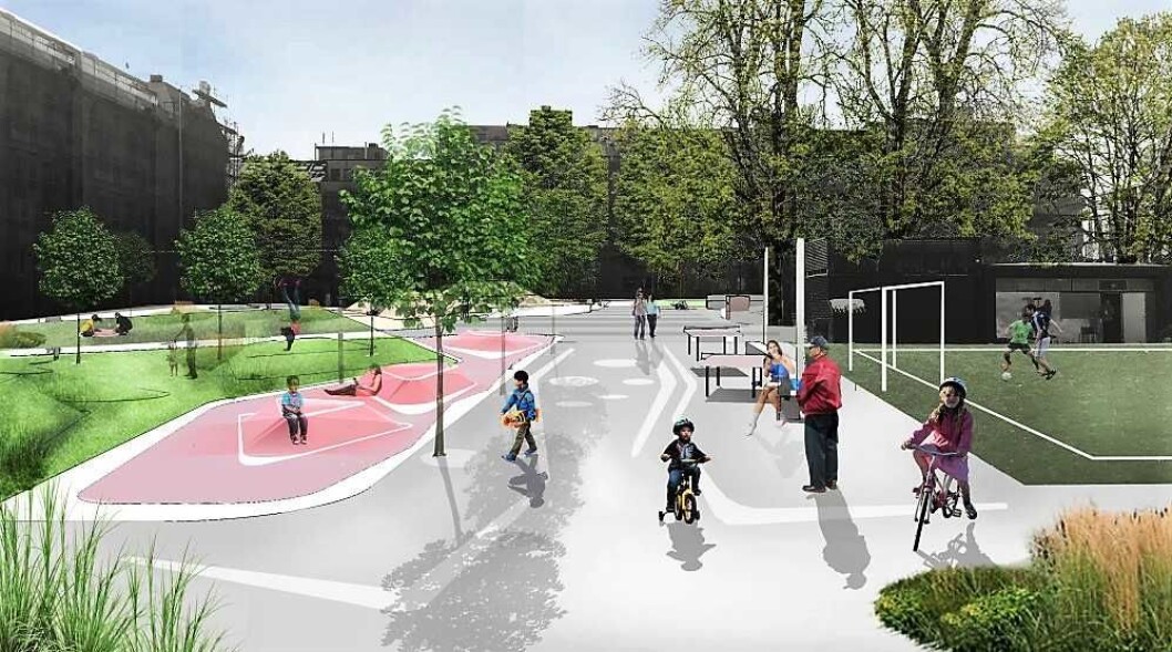 Rudolf Nilsens plass. Illustrasjon: SOLA landskapsarkitekter Rudolf Nilsens plass. Illustrasjon: SOLA landskapsarkitekter