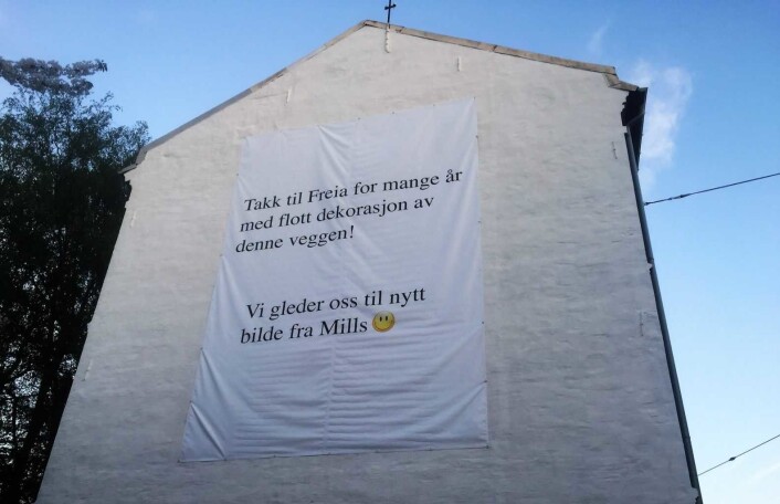 Slik ser Freia-veggen ut nå, en uke etter at den er malt hvit. Foto: Vegard Velle Slik ser Freia-veggen ut nå, en uke etter at den er malt hvit. Foto: Vegard Velle