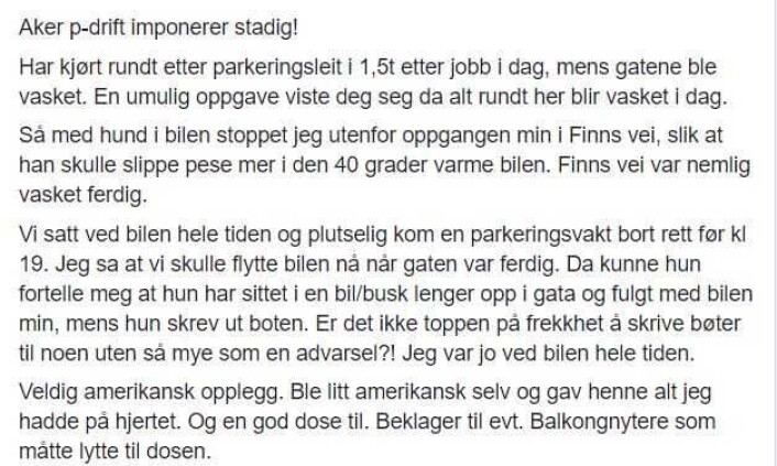 Monica Kvaale sitt innlegg på Facebook-gruppen Keyserløkka øst. Monica Kvaale sitt innlegg på Facebook-gruppen Keyserløkka øst.