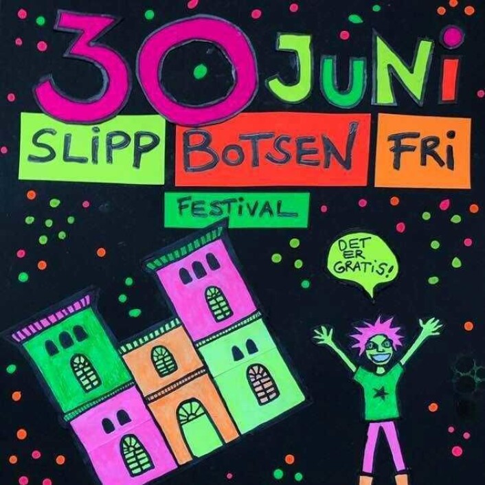 Grasrotfestival med gratis inngang og et program for alle på lørdag, lokker arangørene med. Illustrasjon: Slipp Botsen fri Grasrotfestival med gratis inngang og et program for alle på lørdag, lokker arangørene med. Illustrasjon: Slipp Botsen fri
