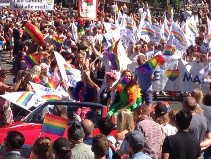 Samtlige norske partier og en lang rekke organisasjoner og bedrifter er med i Pride-paraden. Foto: Åpne Høyre Samtlige norske partier og en lang rekke organisasjoner og bedrifter er med i Pride-paraden. Foto: Åpne Høyre