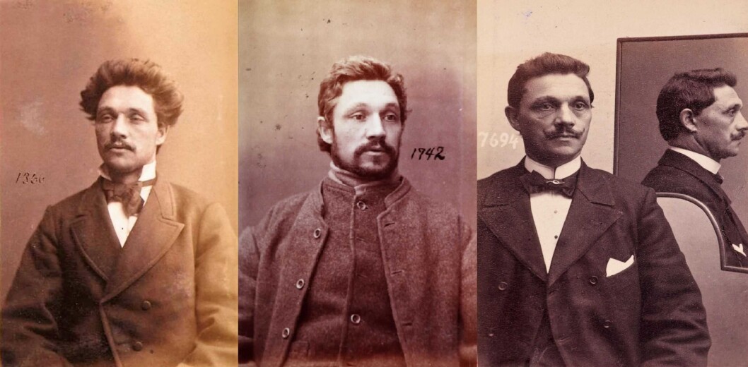 Fengselsbilder av Borgenstjerne - de to første før 1887, det tredje i 1902. Foto: Oslo politikammers forbryteralbum / Digitalarkivet Fengselsbilder av Borgenstjerne - de to første før 1887, det tredje i 1902. Foto: Oslo politikammers forbryteralbum / Digitalarkivet