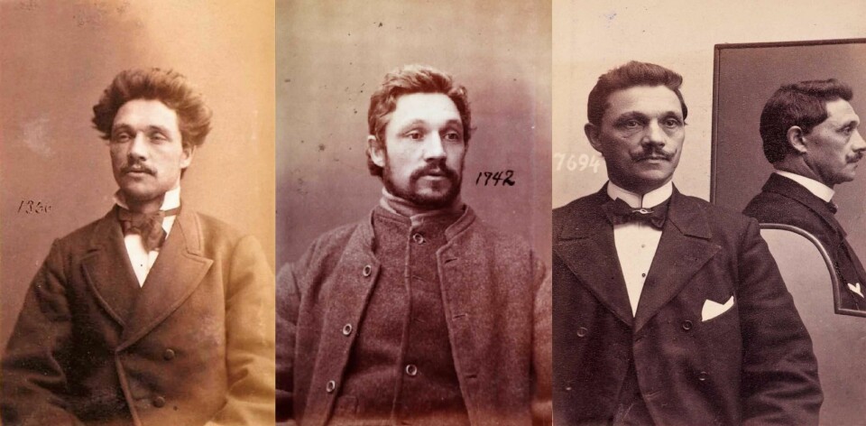 Fengselsbilder av Borgenstjerne - de to første før 1887, det tredje i 1902. Foto: Oslo politikammers forbryteralbum / Digitalarkivet