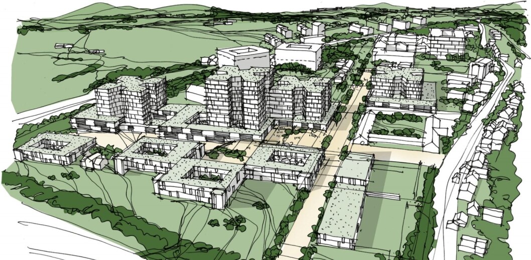 Slik ser Helse SørØst for seg at det nye lokalsykehuset på Aker kan bli seende ut. Illustrasjon: Nordic/Aart/HSØ Slik ser Helse SørØst for seg at det nye lokalsykehuset på Aker kan bli seende ut. Illustrasjon: Nordic/Aart/HSØ