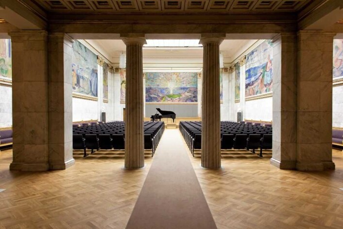 Aulaen har så langt bare vært for fest og konserter. Nå også for folk flest. Foto: UiO / Terje Heiestad Aulaen har så langt bare vært for fest og konserter. Nå også for folk flest. Foto: UiO / Terje Heiestad