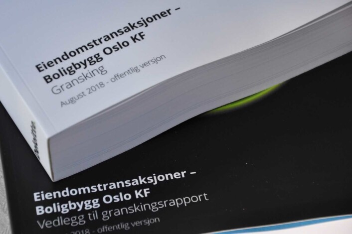 Rapporten er på nær 600 sider med over 240 sider vedlegg. Tilsammen har Deloitte fakturert for rundt 12.000 timer. I tillegg har et titalls andre advokatfirmaer vært involvert. Prislapp: 13.3 millioner kroner. Foto: Arnsten Linstad Rapporten er på nær 600 sider med over 240 sider vedlegg. Tilsammen har Deloitte fakturert for rundt 12.000 timer. I tillegg har et titalls andre advokatfirmaer vært involvert. Prislapp: 13.3 millioner kroner. Foto: Arnsten Linstad