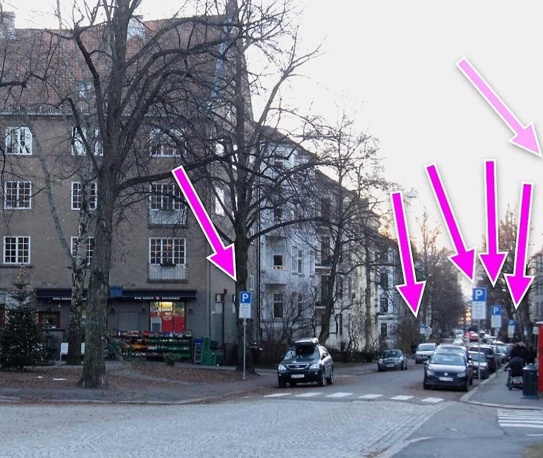 Beboerne på Jessenløkken har fått nok av skiltjungelen i Jacob Aallsgate gate. Fotomontasje av beboer Angela Amoroso Beboerne på Jessenløkken har fått nok av skiltjungelen i Jacob Aallsgate gate. Fotomontasje av beboer Angela Amoroso