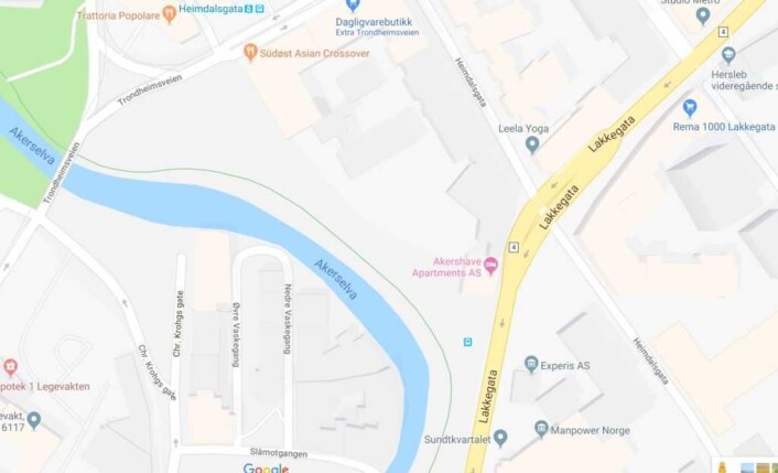 Her ser vi strøket mellom Lakkegata og Trondheimsveien. Kart: Google Maps Her ser vi strøket mellom Lakkegata og Trondheimsveien. Kart: Google Maps