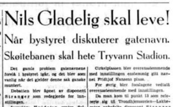 Aftenposten kjørte på med overskriften "Gladelig skal leve!" på forsiden når Nils Gladelig faktisk fikk gatestumpen oppnevnt etter seg. Aftenposten kjørte på med overskriften "Gladelig skal leve!" på forsiden når Nils Gladelig faktisk fikk gatestumpen oppnevnt etter seg.