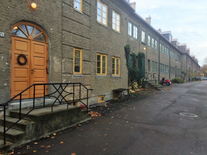 Økernveien på innsiden av støyskjermen mot Lille Tøyen Hageby skifter navn til Aud Schønemanns vei. Foto: Vegard Velle Økernveien på innsiden av støyskjermen mot Lille Tøyen Hageby skifter navn til Aud Schønemanns vei. Foto: Vegard Velle