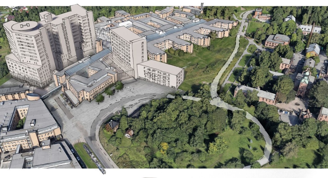LO i Oslo støtter forslaget om å utsette byggingen av nytt Gaustad sykehus. Kritikerne advarer mot at tomten er trang og vanskelig. Illustrasjon: Ratio Architema architects LO i Oslo støtter forslaget om å utsette byggingen av nytt Gaustad sykehus. Kritikerne advarer mot at tomten er trang og vanskelig. Illustrasjon: Ratio Architema architects
