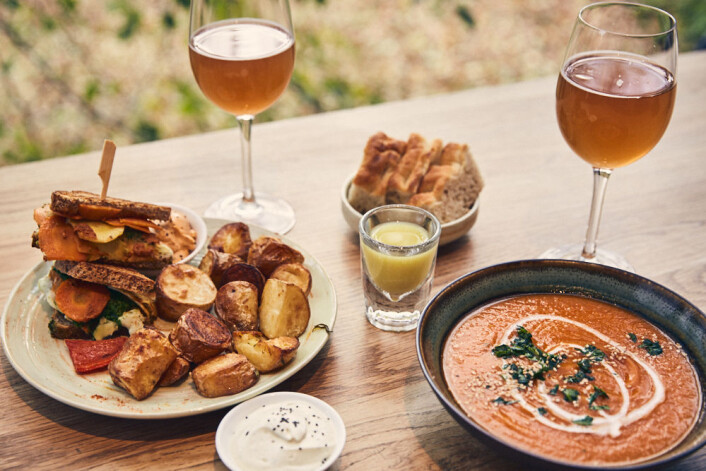 Vi bestiller dagens suppe og grillet sandwich med ovnsbakte poteter. Foto: Kristin Svanæs-Soot Vi bestiller dagens suppe og grillet sandwich med ovnsbakte poteter. Foto: Kristin Svanæs-Soot