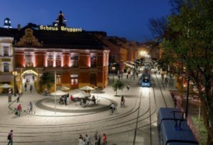Illustrasjon: Mulig stasjon Grünerløkka ved Nybrua. Grafikk: Ruter/ Placebo Effect Illustrasjon: Mulig stasjon Grünerløkka ved Nybrua. Grafikk: Ruter/ Placebo Effect