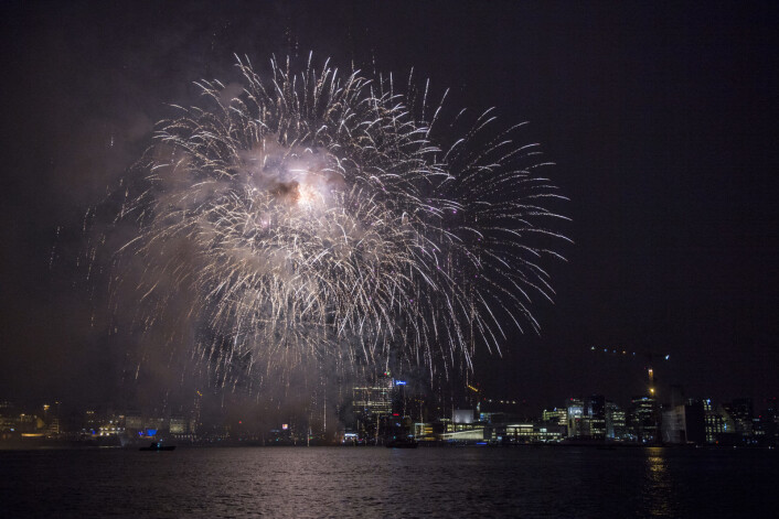 Offentlig godkjent fyrverkeri med profesjonelle pyroteknikere etter festmiddagen i Operaen i anledning kongeparets 80-årsfeiring. Foto: Jon Olav Nesvold / NTB Scanpix Offentlig godkjent fyrverkeri med profesjonelle pyroteknikere etter festmiddagen i Operaen i anledning kongeparets 80-årsfeiring. Foto: Jon Olav Nesvold / NTB Scanpix