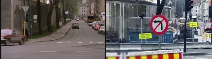 Åkerbergveien er under rekonstruksjon. Her skal det bli sykkelvei. Fengselsmuren står der enda. Fotomontasje: Morten A Fagerli Åkerbergveien er under rekonstruksjon. Her skal det bli sykkelvei. Fengselsmuren står der enda. Fotomontasje: Morten A Fagerli