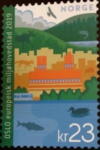 I anledning året som europeisk miljøhovedstad har Oslo fått sitt eget frimerke. Foto: Christian Boger