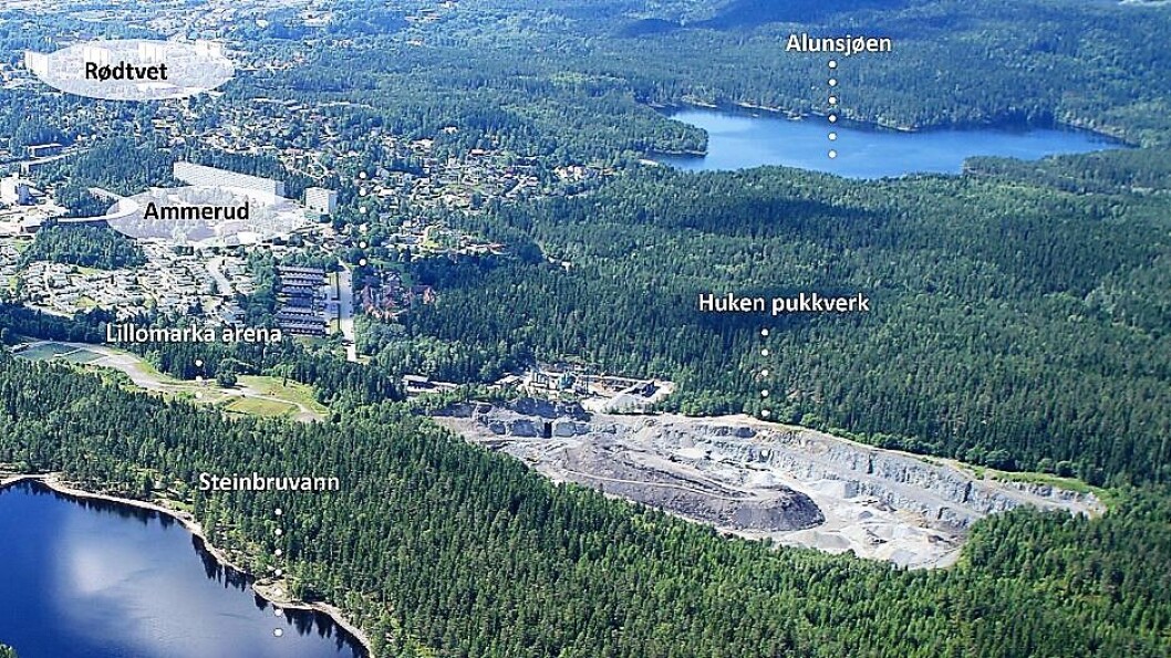 Huken pukkverk ligger innerst i Groruddalen. I sin tid en god inntekt for kommunen. Nå stenges det for godt. Foto: EBY Huken pukkverk ligger innerst i Groruddalen. I sin tid en god inntekt for kommunen. Nå stenges det for godt. Foto: EBY