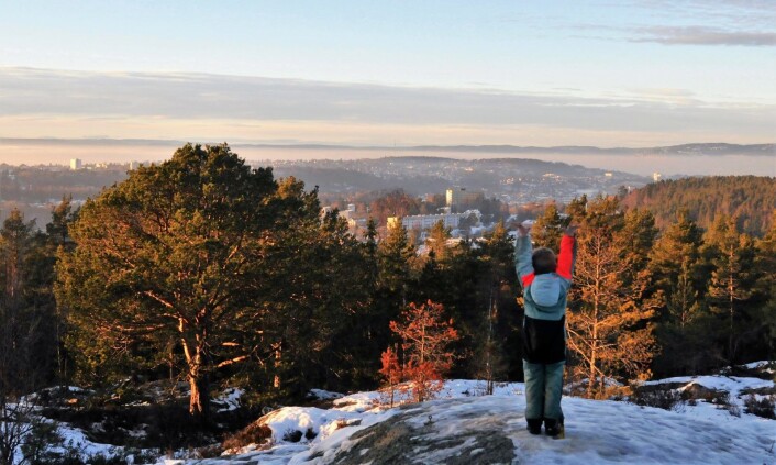 Jippi! Byens tak er ikke bare på Holmekollen eller Grefsenkollen. Fra Skullerudåsen er utsikten også flott. Foto: Katja Johanne Pihl Jippi! Byens tak er ikke bare på Holmekollen eller Grefsenkollen. Fra Skullerudåsen er utsikten også flott. Foto: Katja Johanne Pihl
