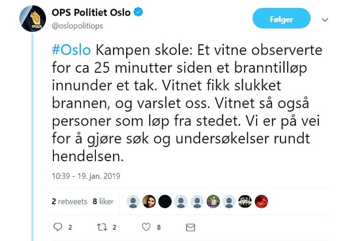 Skjermdump fra Oslo politidistrikts Twitter-konto Skjermdump fra Oslo politidistrikts Twitter-konto
