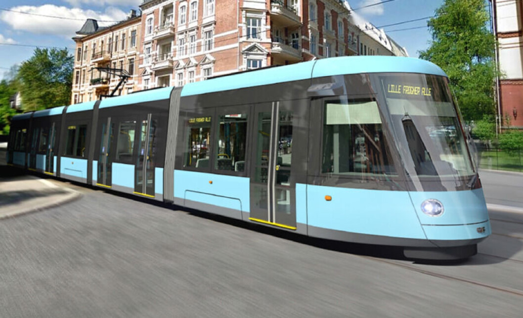 Urbos 100 heter den nye blå trikken som skal frakte meg og deg i fremtiden. Illustrasjon: Sporveien Urbos 100 heter den nye blå trikken som skal frakte meg og deg i fremtiden. Illustrasjon: Sporveien