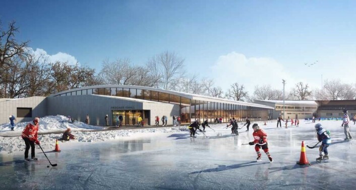 Slik blir Sonja Henie ishall seende ut når den står ferdig. Illustrasjon: Dyrvik Arkitekter AS / Oslo kommune Slik blir Sonja Henie ishall seende ut når den står ferdig. Illustrasjon: Dyrvik Arkitekter AS / Oslo kommune