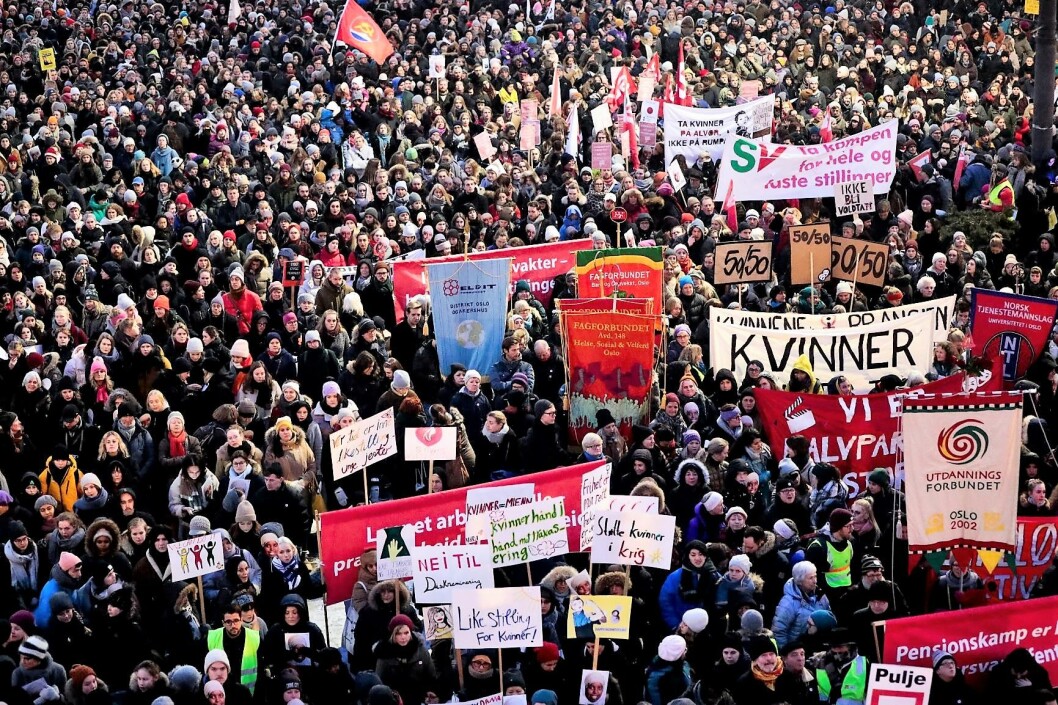 Forsvar selvbestemt abort mobiliserer folk til 8. mars-toget på Yougstorget i år. Foto: Lise Åserud / NTB scanpix