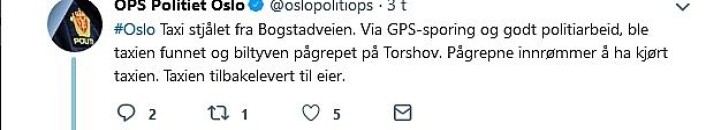 Skjermdump fra politiets Twitter-konto. Skjermdump fra politiets Twitter-konto.