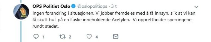 Skjermdump fra politiets Twitter-konto. Skjermdump fra politiets Twitter-konto.