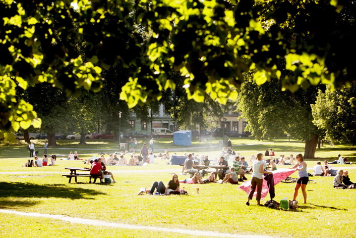 Sommer og sol i Sofienbergparken. Men også på skjærtorsdag var det mye folk i parken rett ved kirken. Foto: Stian Lysberg Solum / SCANPIX Sommer og sol i Sofienbergparken. Men også på skjærtorsdag var det mye folk i parken rett ved kirken. Foto: Stian Lysberg Solum / SCANPIX