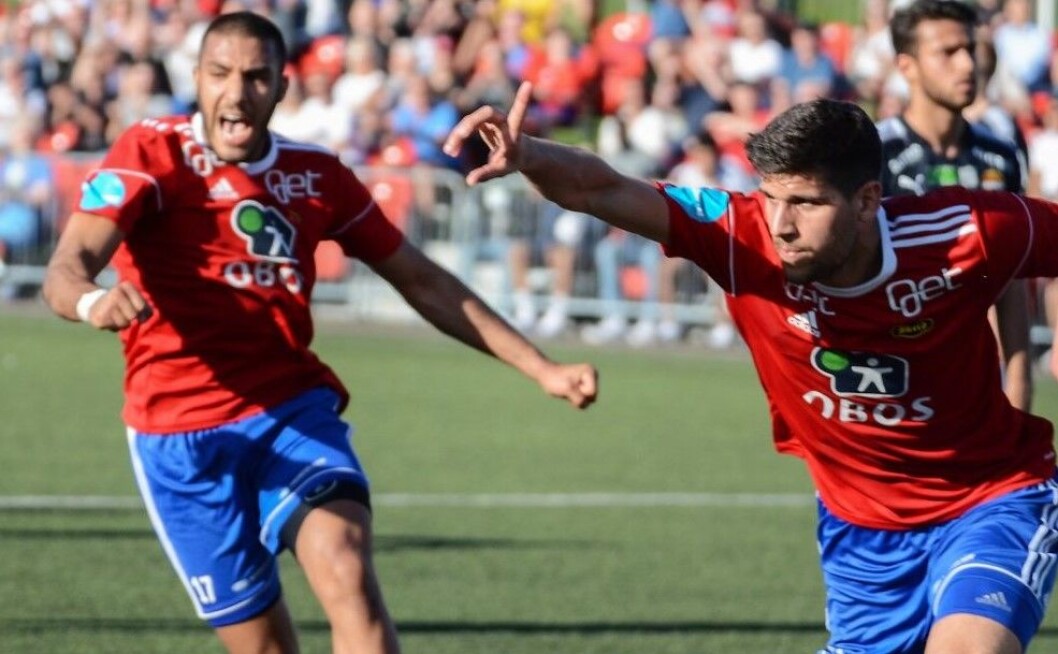 Ayoub Aleesami og David Tavakoli ble Skeids målskårere mot Ålesund. Her fra en tidligere kamp på Nordre Åsen. Foto: Anders Vindegg Ayoub Aleesami og David Tavakoli ble Skeids målskårere mot Ålesund. Her fra en tidligere kamp på Nordre Åsen. Foto: Anders Vindegg