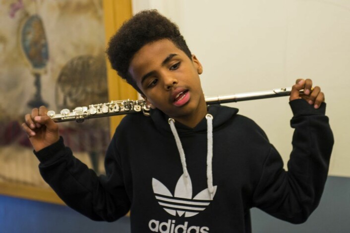 Musab er 12 år og spiller tverrfløyte i Tøyen orkester. Foto: Morten Lauveng Jørgensen