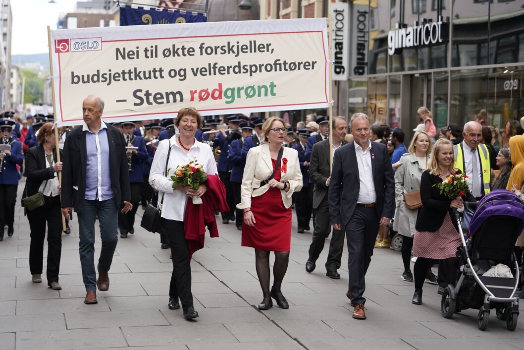 Ordfører i Oslo, Marianne Borgen, leder for LO i Oslo, Ingunn Gjerstad, og Byrådsleder i Oslo, Raymond Johansen under 1. Mai-markeringen på Youngstorget i Oslo. Foto: Fredrik Hagen / NTB scanpix Ordfører i Oslo, Marianne Borgen, leder for LO i Oslo, Ingunn Gjerstad, og Byrådsleder i Oslo, Raymond Johansen under 1. Mai-markeringen på Youngstorget i Oslo. Foto: Fredrik Hagen / NTB scanpix