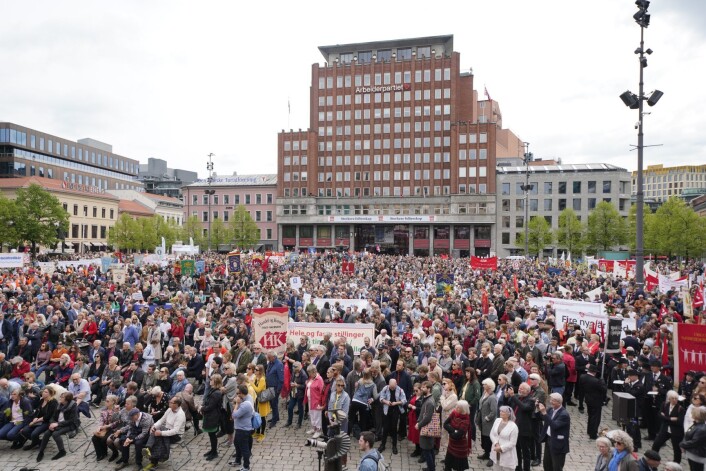 Rekordstort oppmøte på Youngstorget i år. Foto: Fredrik Hagen / NTB scanpix Rekordstort oppmøte på Youngstorget i år. Foto: Fredrik Hagen / NTB scanpix