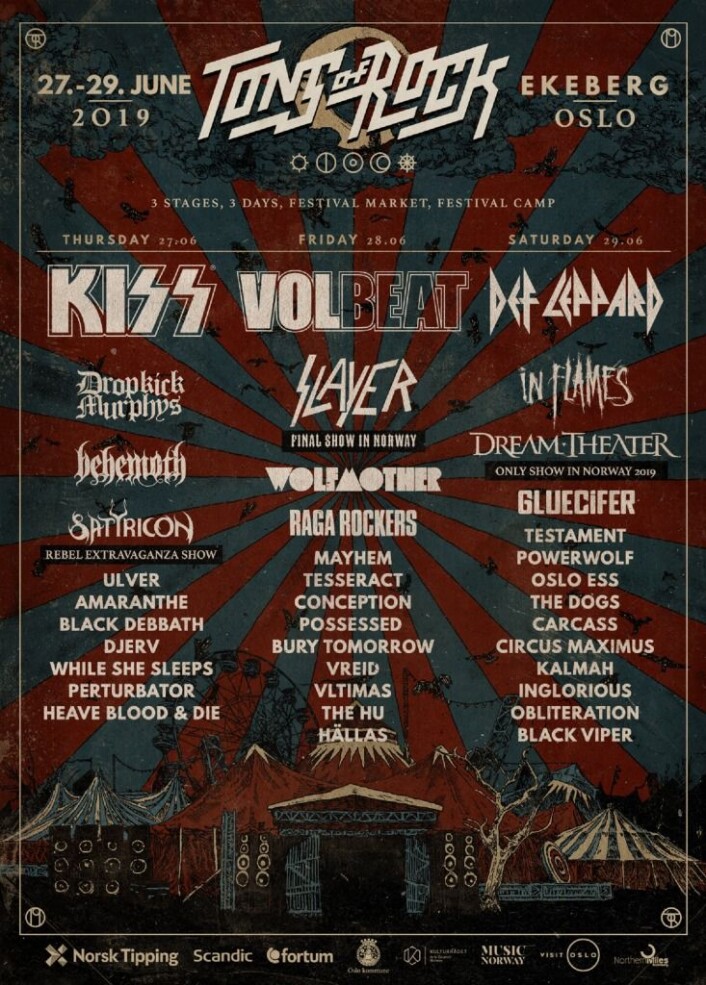 Tons of Rock 2019 har en rekke store band paa programmet. Tons of Rock 2019 har en rekke store band paa programmet.