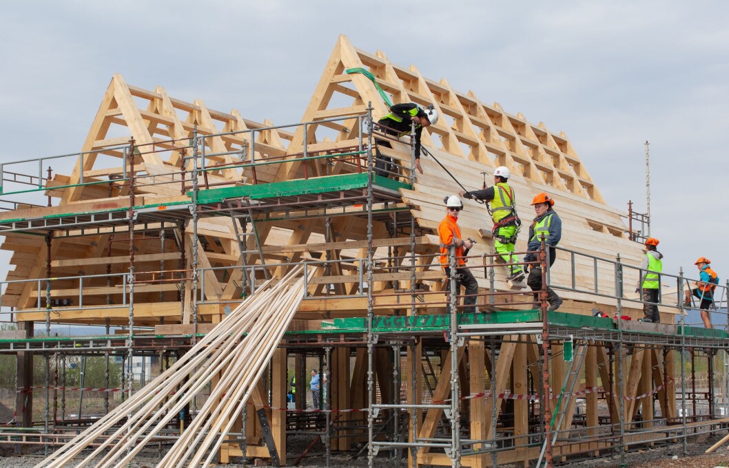 Felleshuset på Fornebu bygges nå og skal stå klart i andre halvdel av mai. Foto: Johanne Nyborg Felleshuset på Fornebu bygges nå og skal stå klart i andre halvdel av mai. Foto: Johanne Nyborg