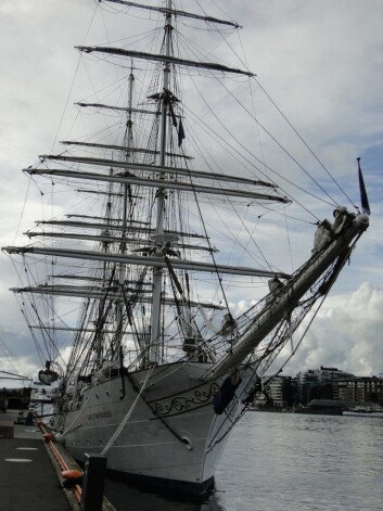 Blomsterranker på Christian Radich. Det flotte skipet holder til på Akershusstranda rett ved Aker Brygge, når det ikke er på tokt. Foto: Erik Ødemark Blomsterranker på Christian Radich. Det flotte skipet holder til på Akershusstranda rett ved Aker Brygge, når det ikke er på tokt. Foto: Erik Ødemark