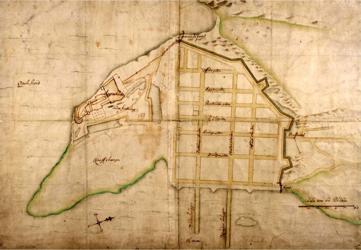 For lenge siden gikk klasseskillet ved bymuren. Christiania med Akershus festning og kvadraturen innenfor bymurene. Isaac van Geelkercks Christianiakart fra 1648, det eldste kjente kart over byen. Kart: Statens Kartverk / Wikipedia For lenge siden gikk klasseskillet ved bymuren. Christiania med Akershus festning og kvadraturen innenfor bymurene. Isaac van Geelkercks Christianiakart fra 1648, det eldste kjente kart over byen. Kart: Statens Kartverk / Wikipedia