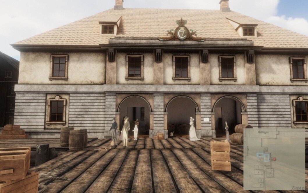 Slik har spilskaperne fra Tidvis gjenskapt Kvadraturen i 1798 og transformert det hele til en dataspillopplevelse. Skjermdump fra "Oslo Havn 1798". Slik har spilskaperne fra Tidvis gjenskapt Kvadraturen i 1798 og transformert det hele til en dataspillopplevelse. Skjermdump fra "Oslo Havn 1798".