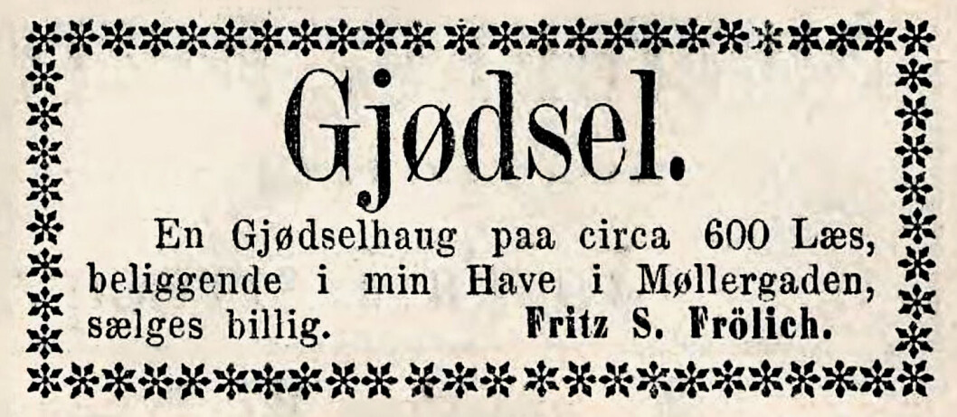 Gjødselhaug til salgs. Morgenbladet, 1866 Gjødselhaug til salgs. Morgenbladet, 1866