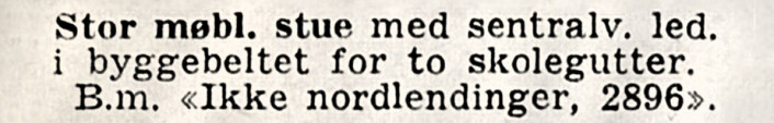 Stue med sentralvarme. Adresseavisen, 1953 Stue med sentralvarme. Adresseavisen, 1953