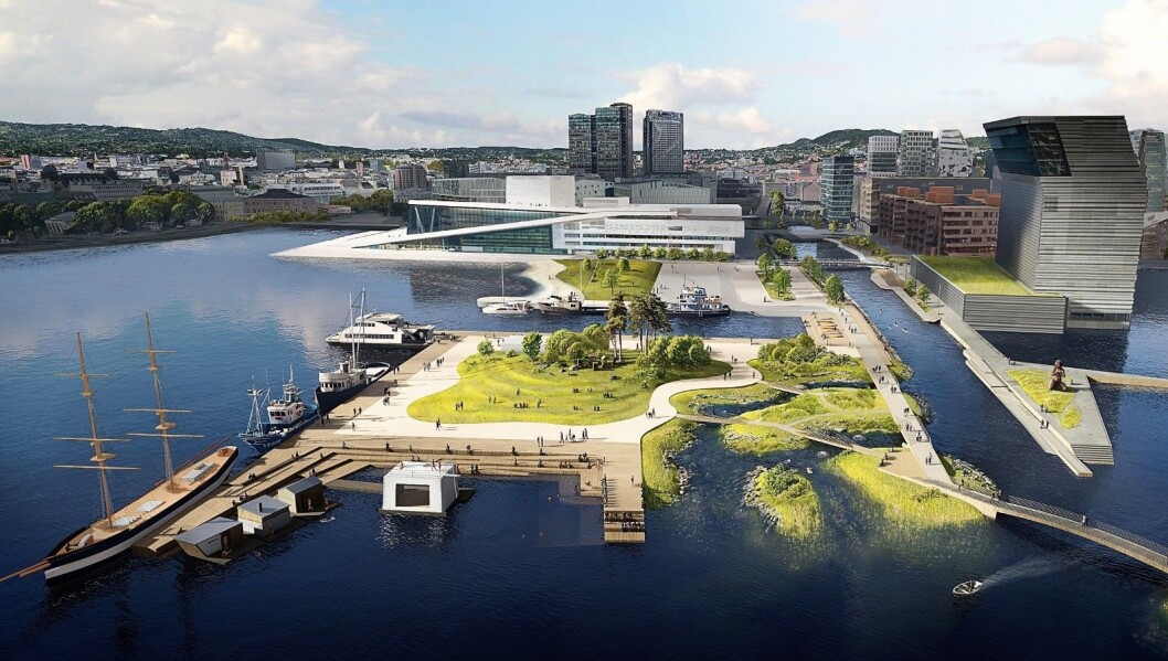 Slik ser Sukkerbitens Venner og Link Arkitekter for seg at et bade- og friluftseldorado på Sukkerbiten kan bli. Illustrasjon: Link Arkitektur Slik ser Sukkerbitens Venner og Link Arkitekter for seg at et bade- og friluftseldorado på Sukkerbiten kan bli. Illustrasjon: Link Arkitektur