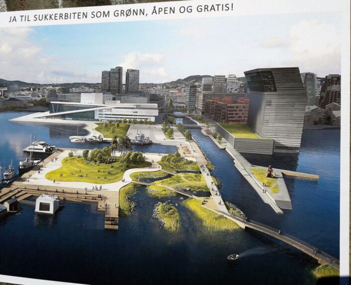 Link Arkitektur og Sukkerbitens venner har laget et forslag til park og naturrehabititering, men uten Fotografihus. Foto: Anders Høilund Link Arkitektur og Sukkerbitens venner har laget et forslag til park og naturrehabititering, men uten Fotografihus. Foto: Anders Høilund