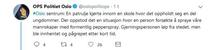 Skjermdump av politiets Twitter-konto. Skjermdump av politiets Twitter-konto.