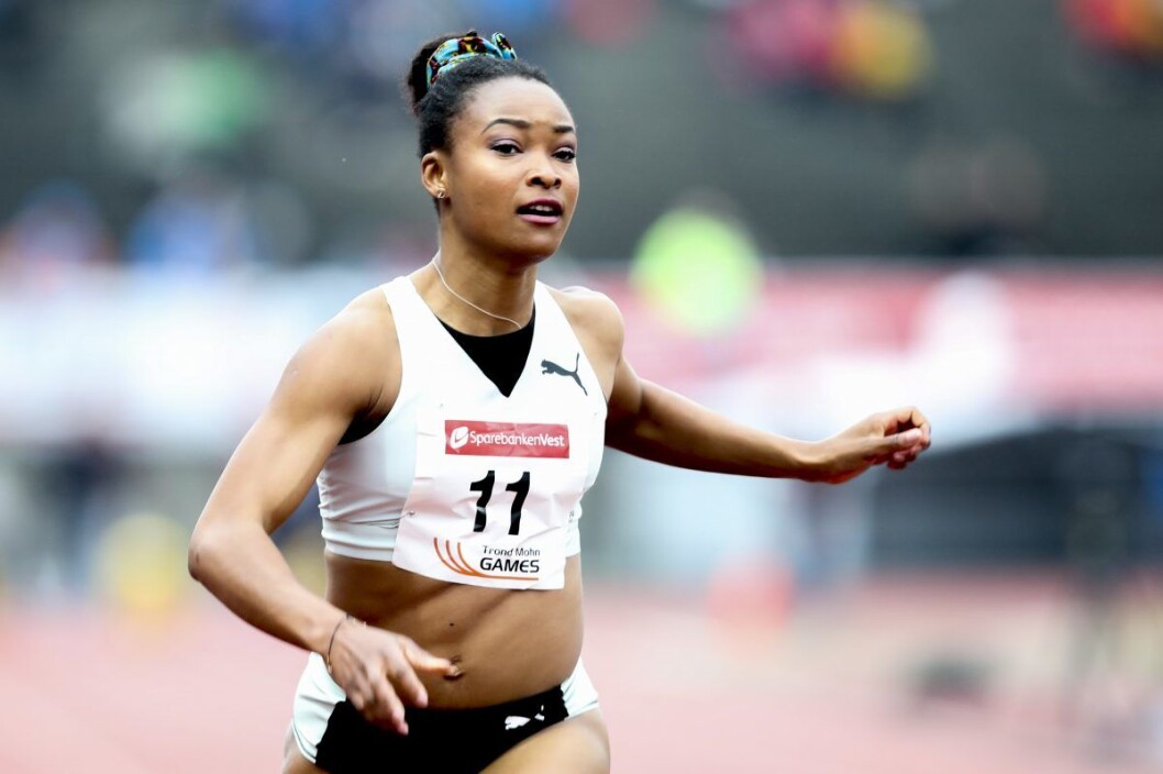 Ezinne Okparaebo på 100 meter under Trond Mohn Games 2019 på Fana Stadion i Bergen 22. mai. Foto: Vidar Ruud / NTB scanpix Ezinne Okparaebo på 100 meter under Trond Mohn Games 2019 på Fana Stadion i Bergen 22. mai. Foto: Vidar Ruud / NTB scanpix