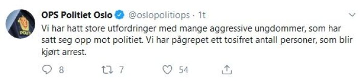 Skjermdump av politiets Twitter-konto. Skjermdump av politiets Twitter-konto.